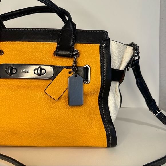 Coach Rare Color Block Swagger 27 Pebble Leather Chain Strap Shoulder Bag - Picture 3 of 14